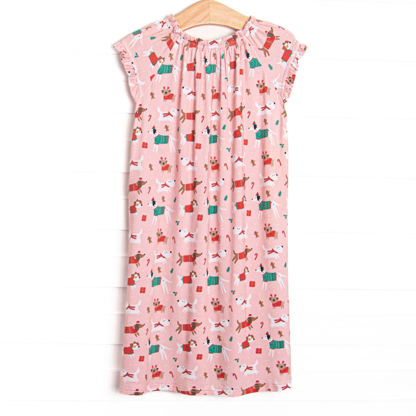 Pups and Presents Bamboo Night Gown, Pink