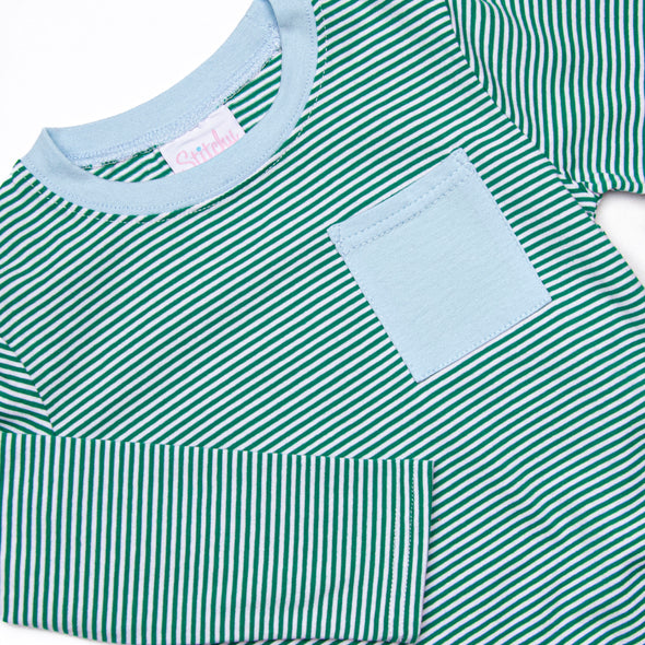 Evan Pant Set, Forest Green Stripe