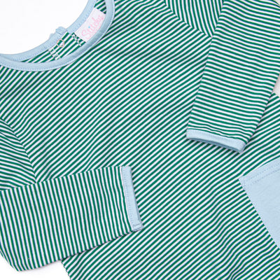Noah Long Sleeve Pocket Bubble, Forest Green Stripe