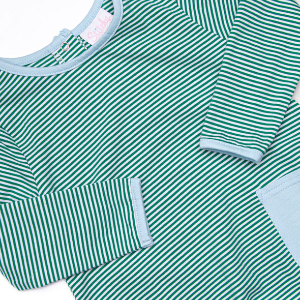 Noah Long Sleeve Pocket Bubble, Forest Green Stripe
