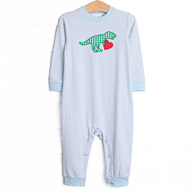 True Love T-Rex Applique Romper, Blue