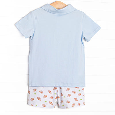 Touchdown Time Polo Short Set, Blue