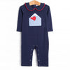Heartfelt Note Applique Romper, Navy