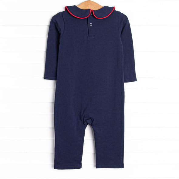 Heartfelt Note Applique Romper, Navy