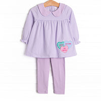 Candy Hearts Applique Legging Set, Purple