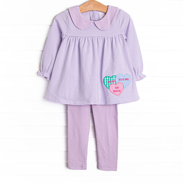 Candy Hearts Applique Legging Set, Purple
