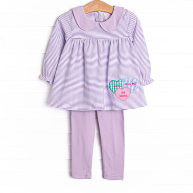 Candy Hearts Applique Legging Set, Purple