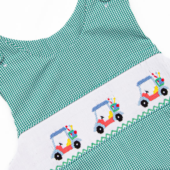 Gone Golfin' Smocked Bubble, Green Gingham