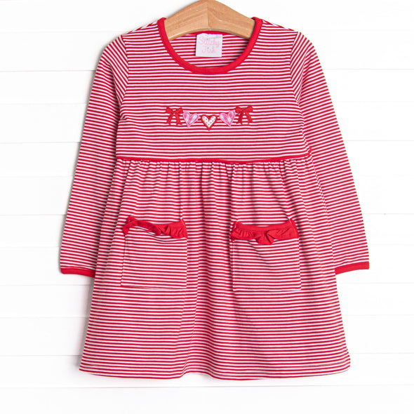 Heart Strings Applique Pocket Dress, Red