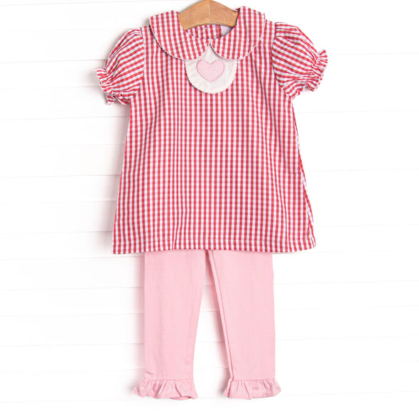 Forget Me Not Embroidered Ruffle Legging Set, Red