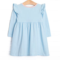 Everly Long Sleeve Dress, Light Blue and Peach Stripe