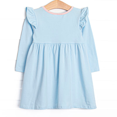 Everly Long Sleeve Dress, Light Blue and Peach Stripe