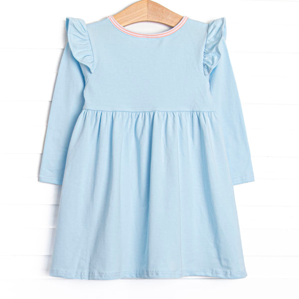Everly Long Sleeve Dress, Light Blue and Peach Stripe