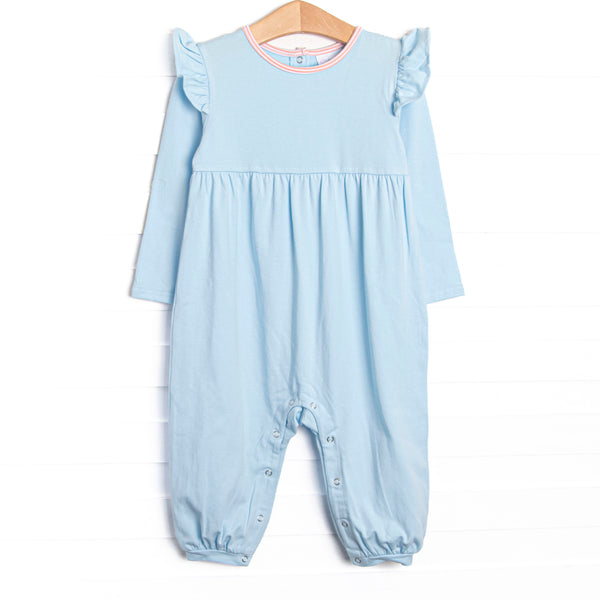 The romper features the softest knit material, snaps in the stride to make changing a breeze, and blue knit.