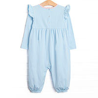 Gracie Romper, Light Blue and Peach Stripe