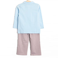 Levi Pant Set, Light Blue and Brown Stripe
