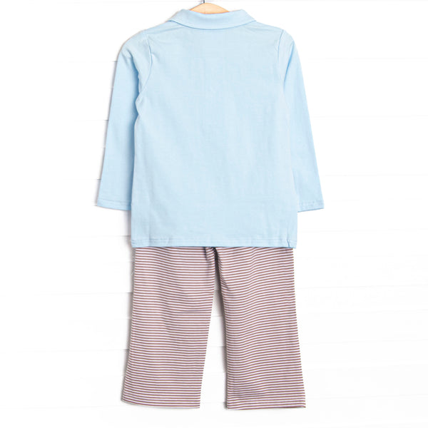 Levi Pant Set, Light Blue and Brown Stripe