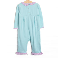 Lexie Ruffle Romper, Purple and Mint Stripe