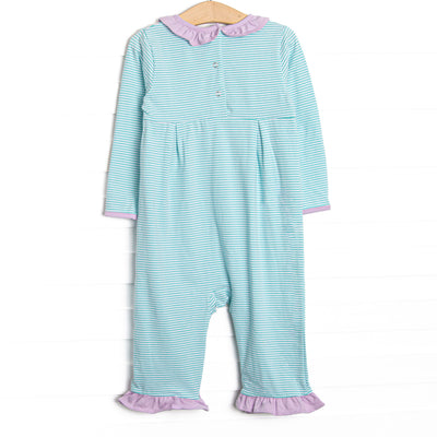 Lexie Ruffle Romper, Purple and Mint Stripe