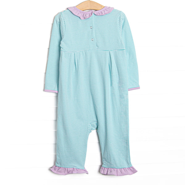 Lexie Ruffle Romper, Purple and Mint Stripe