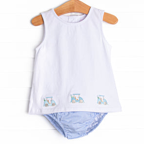 Off to the Country Club Embroidered Diaper Set, White