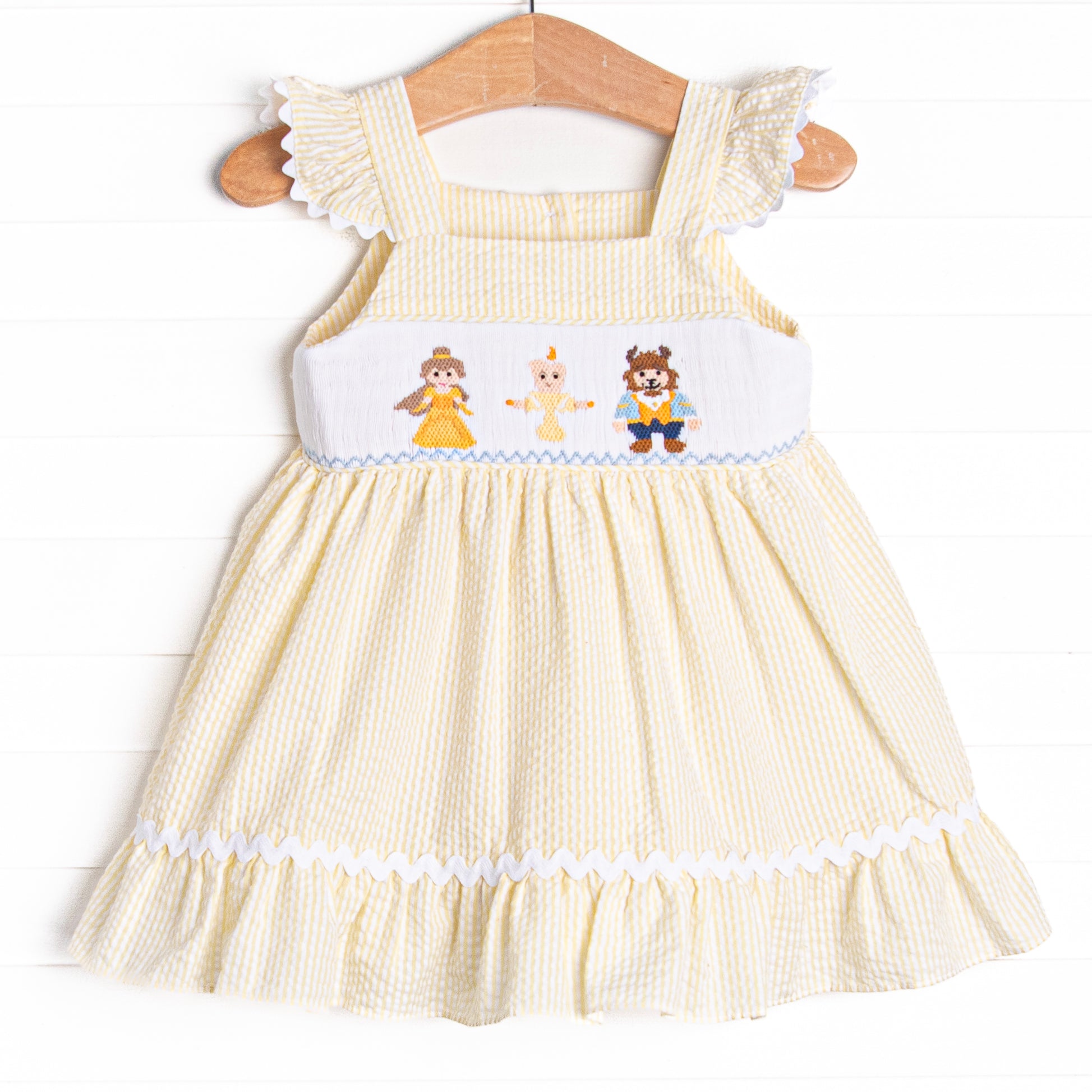 Blushing Beauty Smocked Dress, Yellow Seersucker – Stitchy Fish Blushing Beauty Smocked Dress, Yellow Seersucker – Stitchy Fish