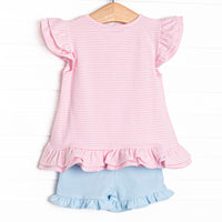 Perk Up Petals Applique Ruffle Short Set, Pink