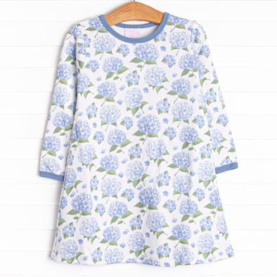 Hydrangea Blooms Sweatshirt Dress, Blue Stitchy Fish Hydrangea Blooms Sweatshirt Dress, Blue Stitchy Fish