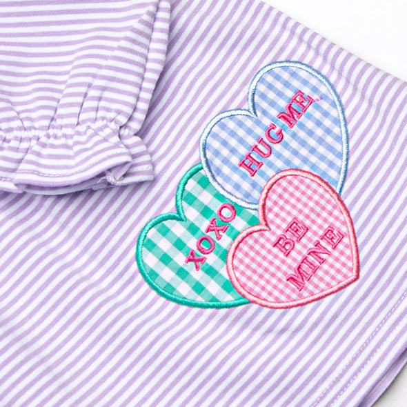 Candy Hearts Applique Legging Set, Purple