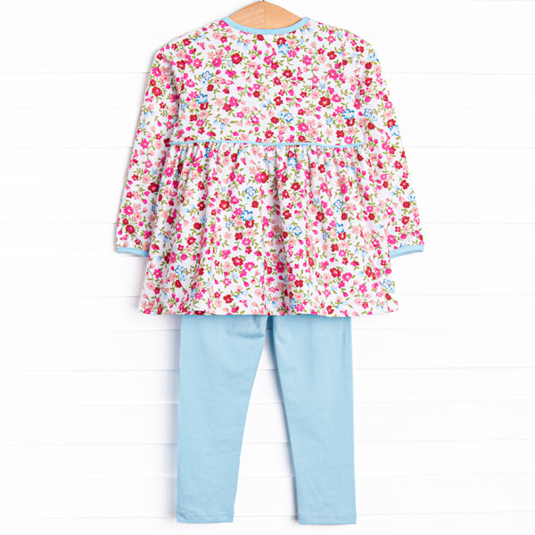 Colorful Carnations Legging Set, Blue