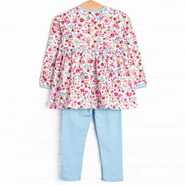 Colorful Carnations Legging Set, Blue
