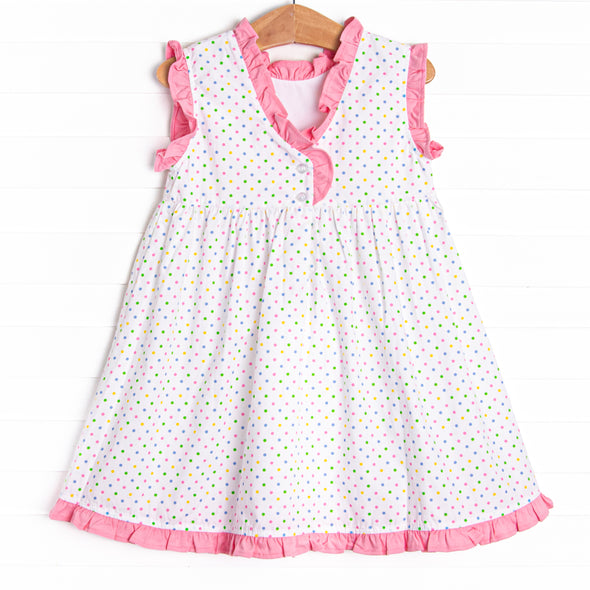 Polka Dot Park Day Applique Dress, Pink