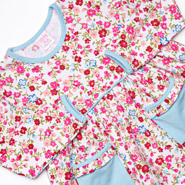 Colorful Carnations Legging Set, Blue