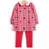 Oh Toodles Embroidered Legging Set, Red Check