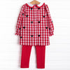 Oh Toodles Embroidered Legging Set, Red Check