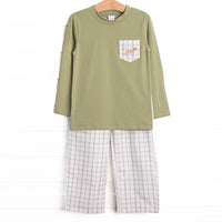 Pup in Plaid Embroidered Pant Set, Green