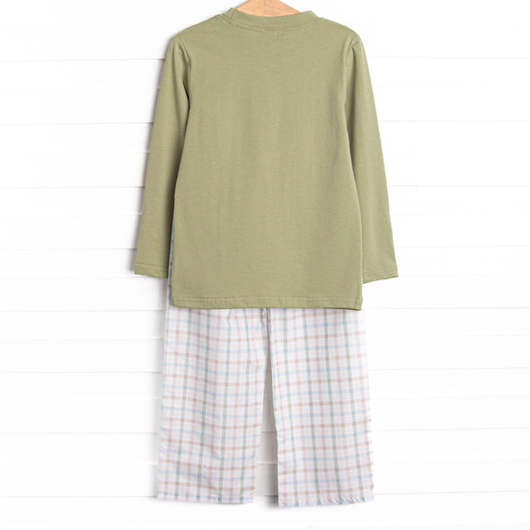 Pup in Plaid Embroidered Pant Set, Green