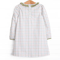 Pup in Plaid Embroidered Dress, Green