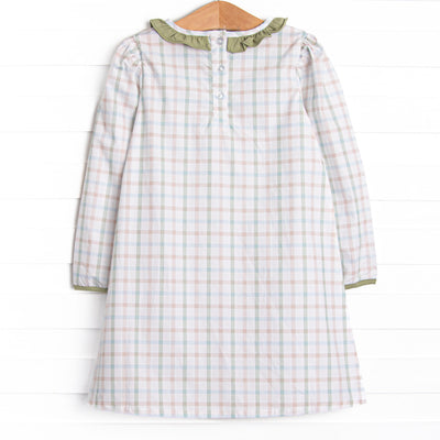 Pup in Plaid Embroidered Dress, Green