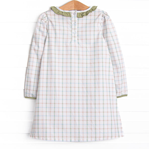 Pup in Plaid Embroidered Dress, Green