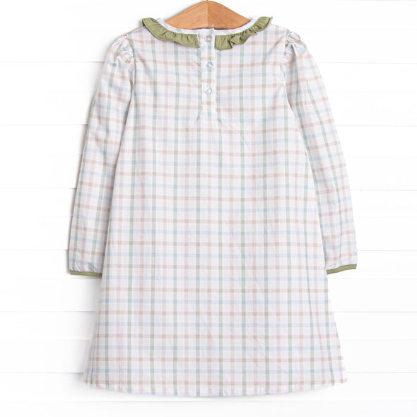 Pup in Plaid Embroidered Dress, Green