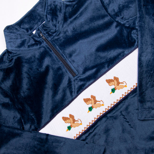 Morning Migration Smocked Fleece Pullover, Navy