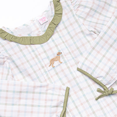 Pup in Plaid Embroidered Dress, Green