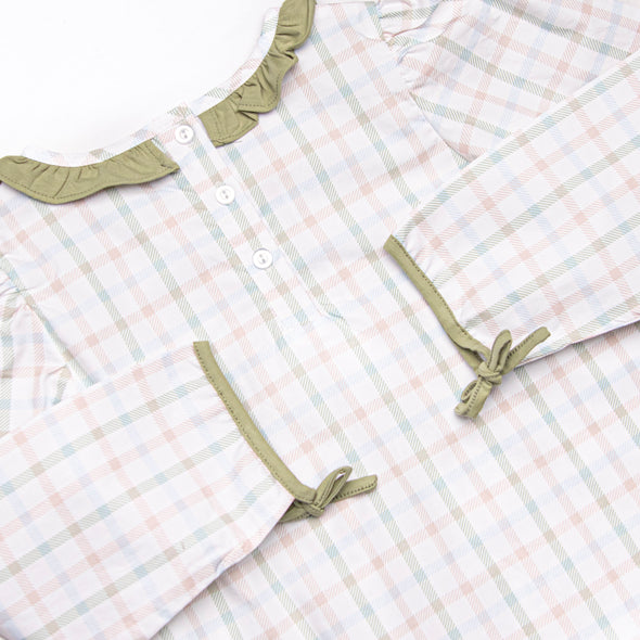 Pup in Plaid Embroidered Dress, Green