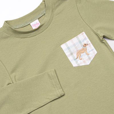 Pup in Plaid Embroidered Pant Set, Green