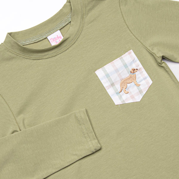 Pup in Plaid Embroidered Pant Set, Green