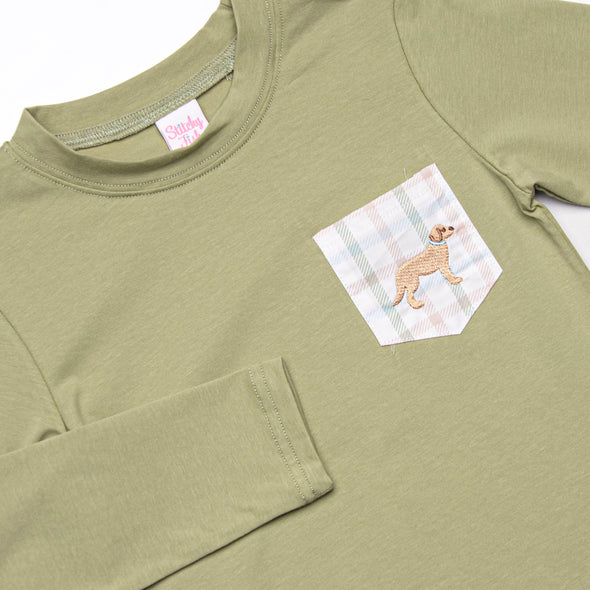 Pup in Plaid Embroidered Pant Set, Green