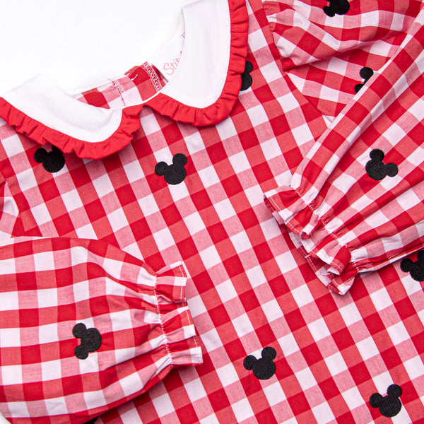 Oh Toodles Embroidered Legging Set, Red Check
