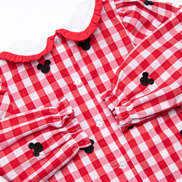 Oh Toodles Embroidered Legging Set, Red Check