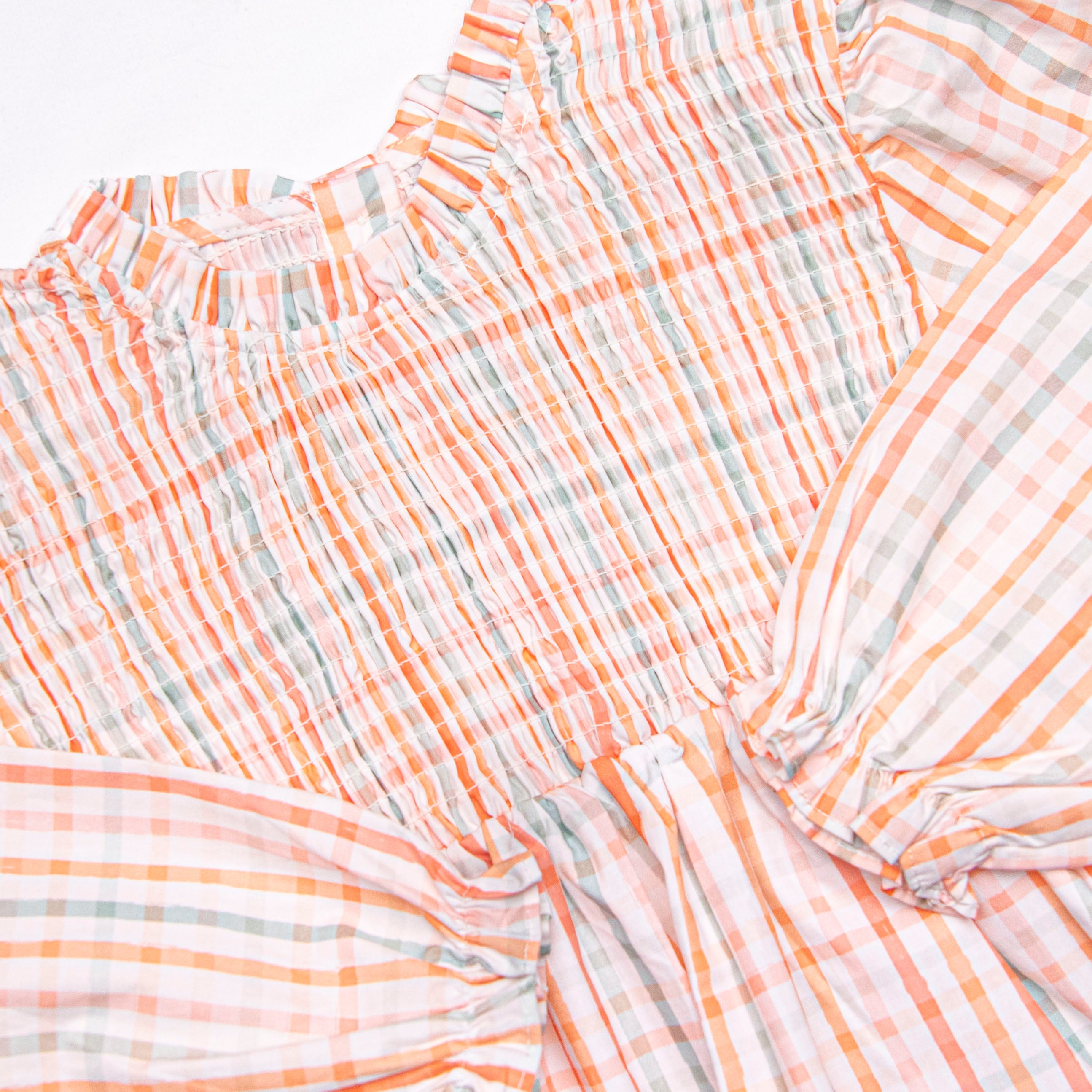 Girl's Patchwork Plaid Dress in Orange Size 5 | Stitchy Fish Girl's Patchwork Plaid Dress in Orange Size 5 | Stitchy Fish